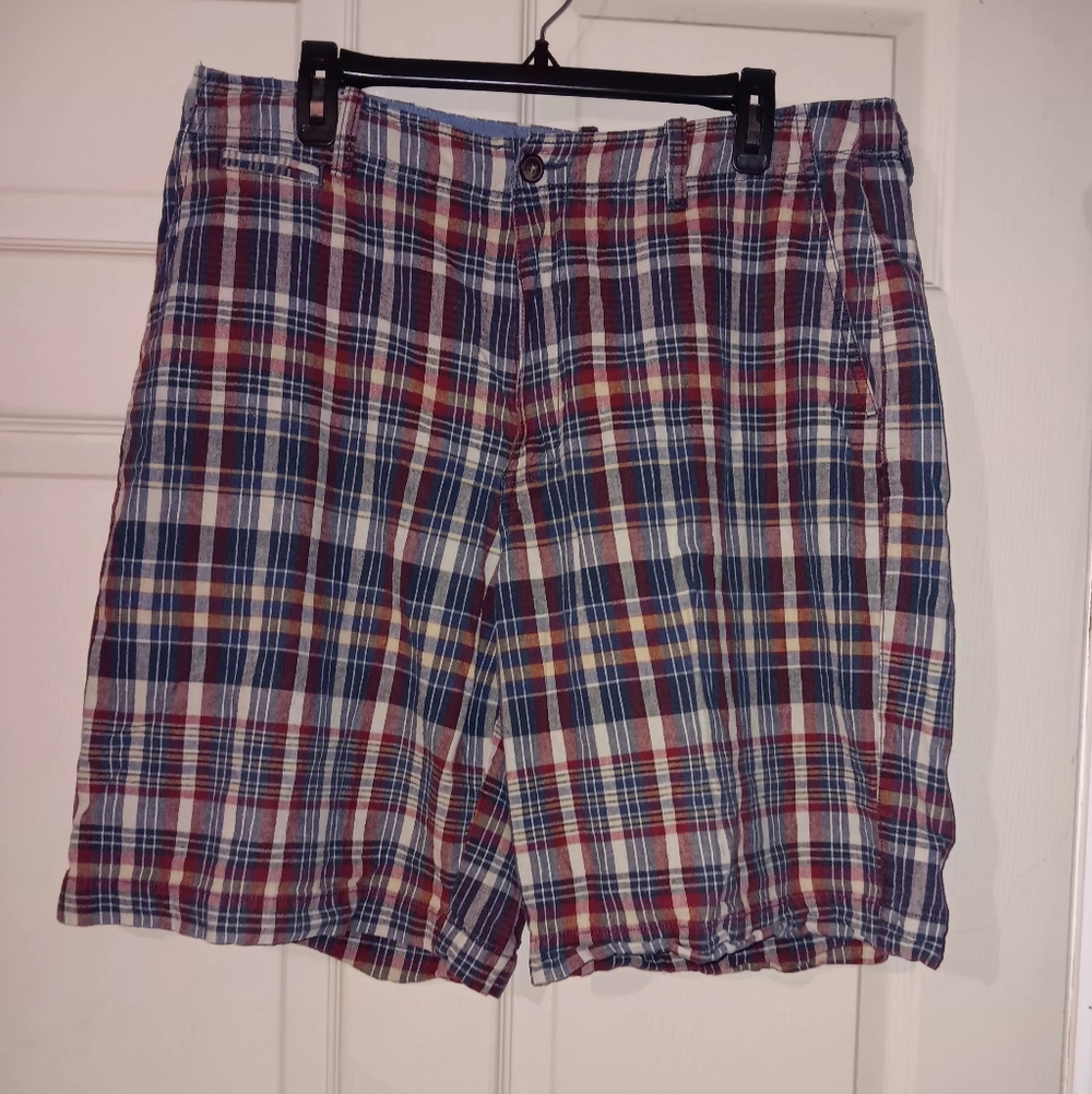 J Crew Plaid Men's Shorts - Red, Blue, White Sz 35 Vintage